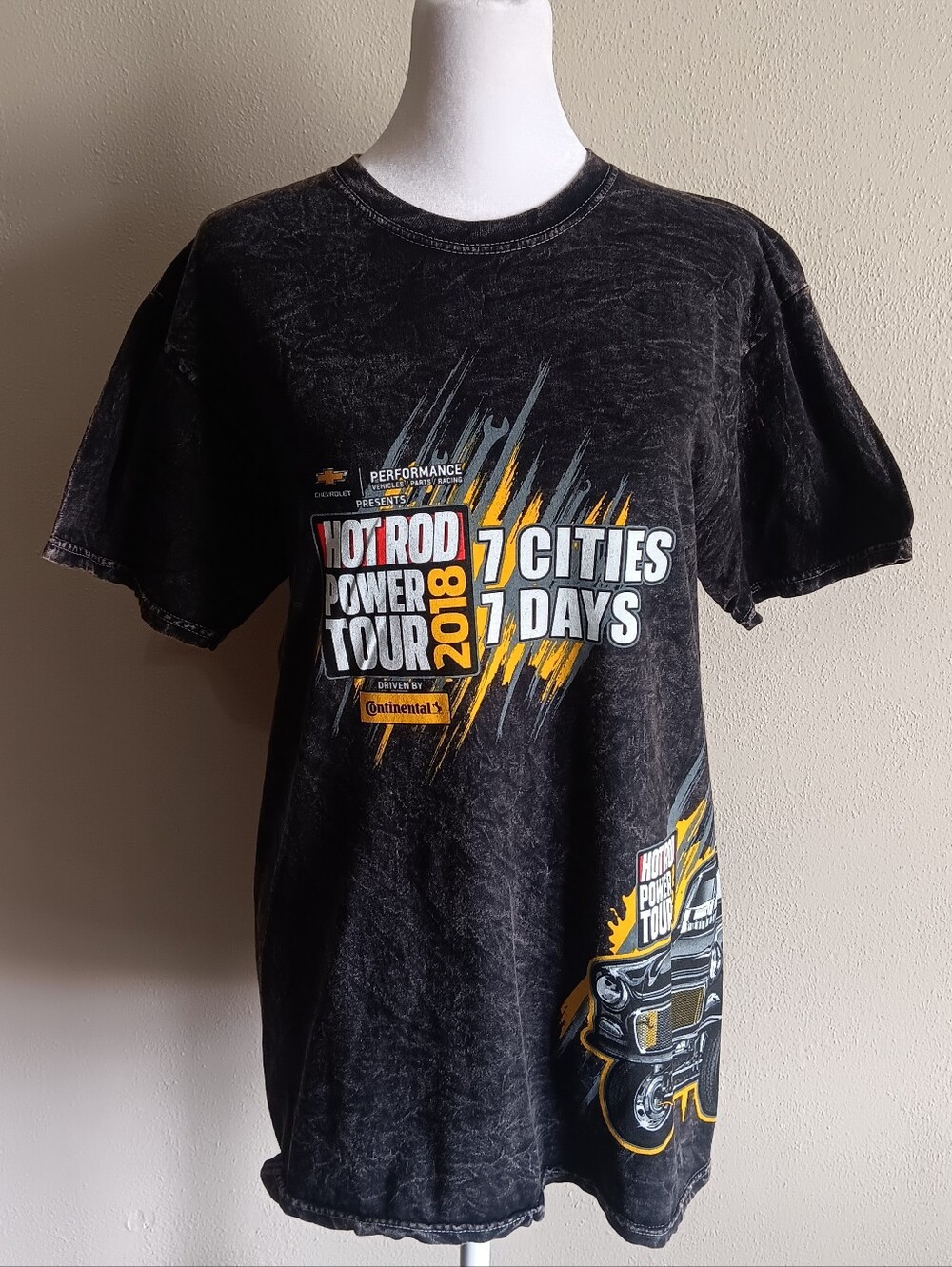 Chevrolet Hot Rod Power Tour 2018 Graphic Tee, Black Marble Wash, Mens Medium